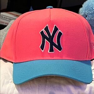 New York & Company Pink and Blue NY Logo Baseball Cap